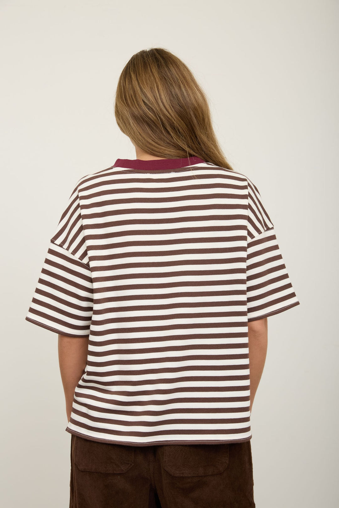 Dark Brown Stripe Colorblock Tee
