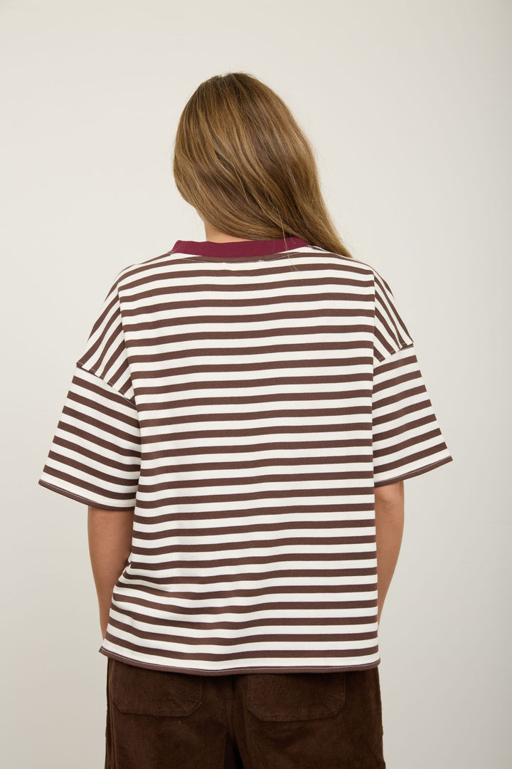 Dark Brown Stripe Colorblock Tee
