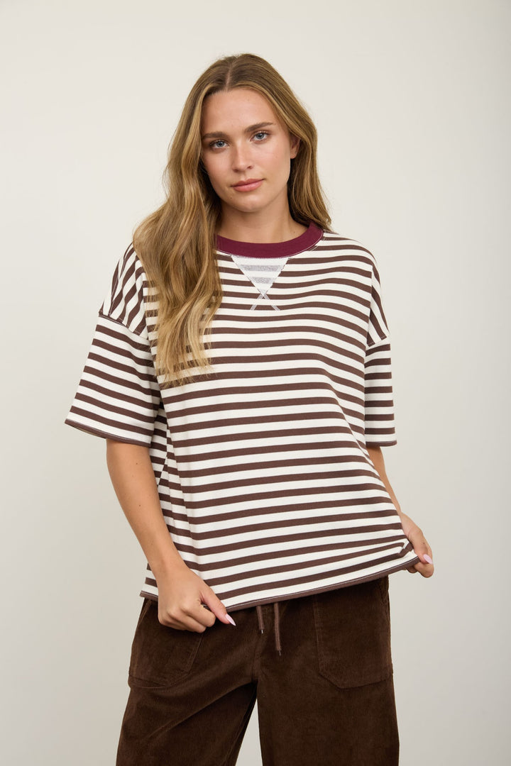 Dark Brown Stripe Colorblock Tee