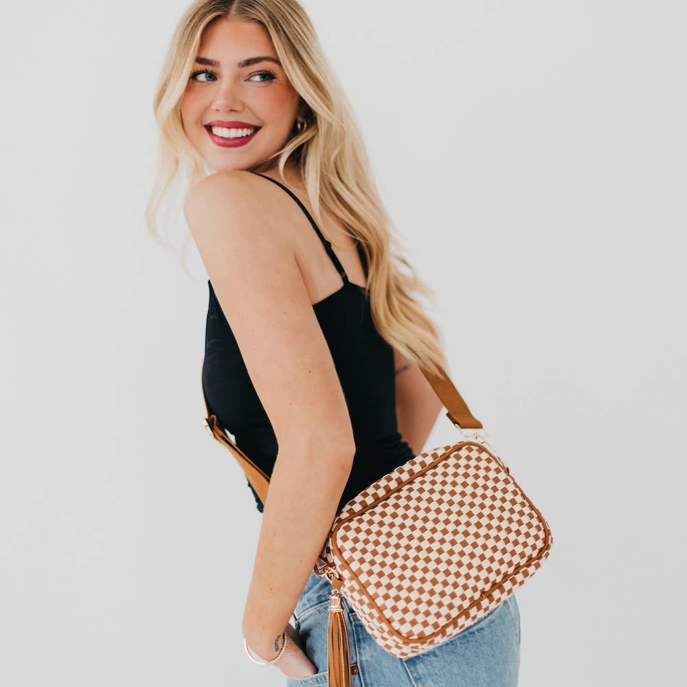 Willow Woven Checkered Brown Crossbody Bag