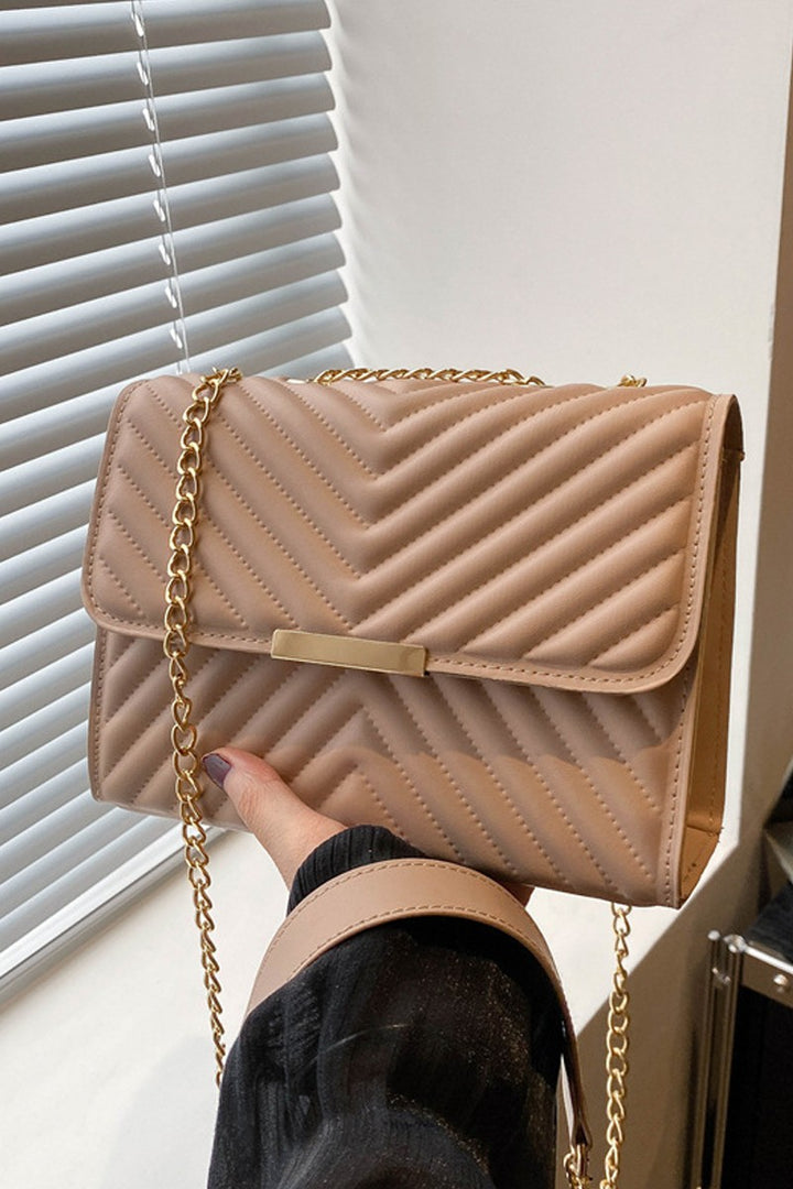 Ash Mocha Quilted Chevron Shoulder Bag
