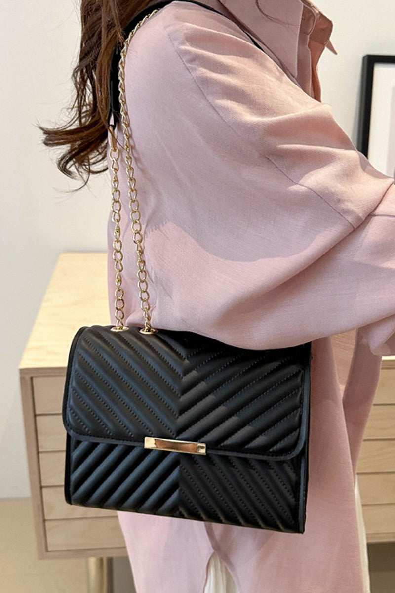 Black Quilted Chevron Shoulder Bag