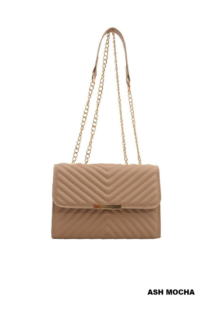 Ash Mocha Quilted Chevron Shoulder Bag