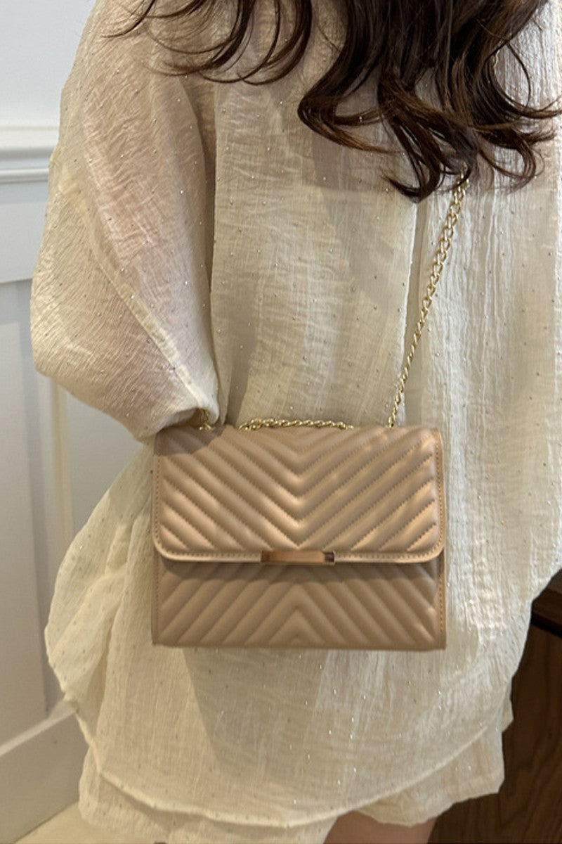 Ash Mocha Quilted Chevron Shoulder Bag
