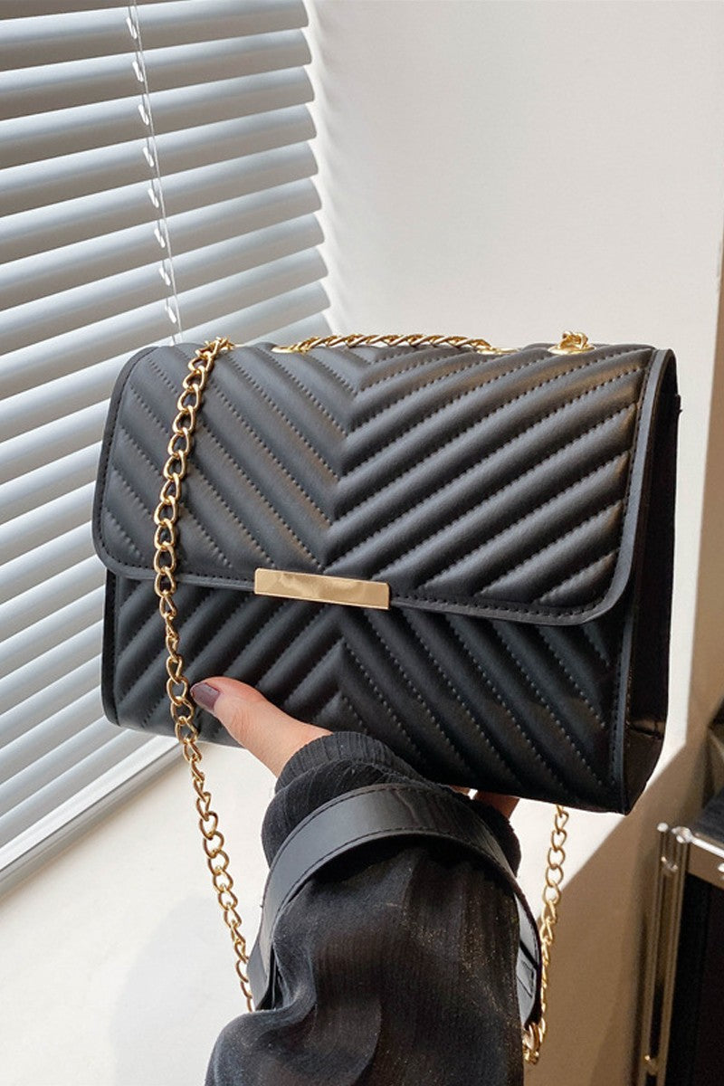 Black Quilted Chevron Shoulder Bag