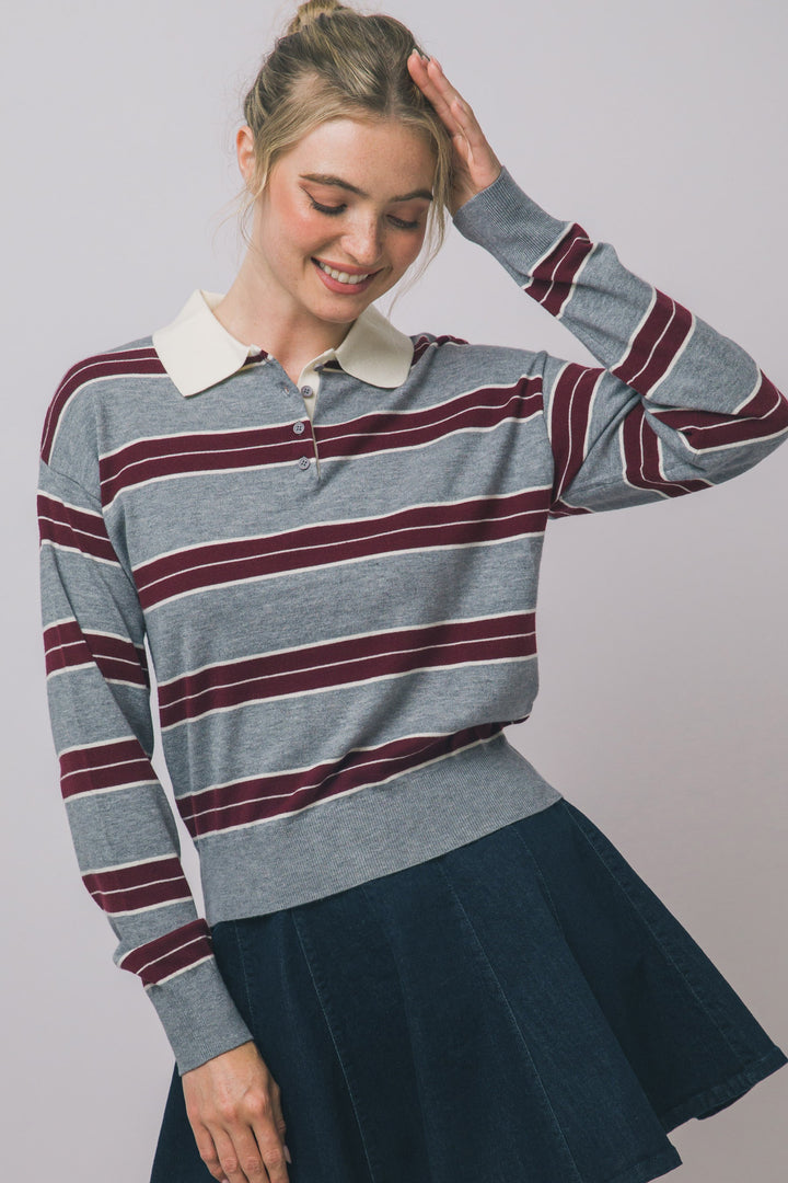Wine Striped Polo Sweatshirt