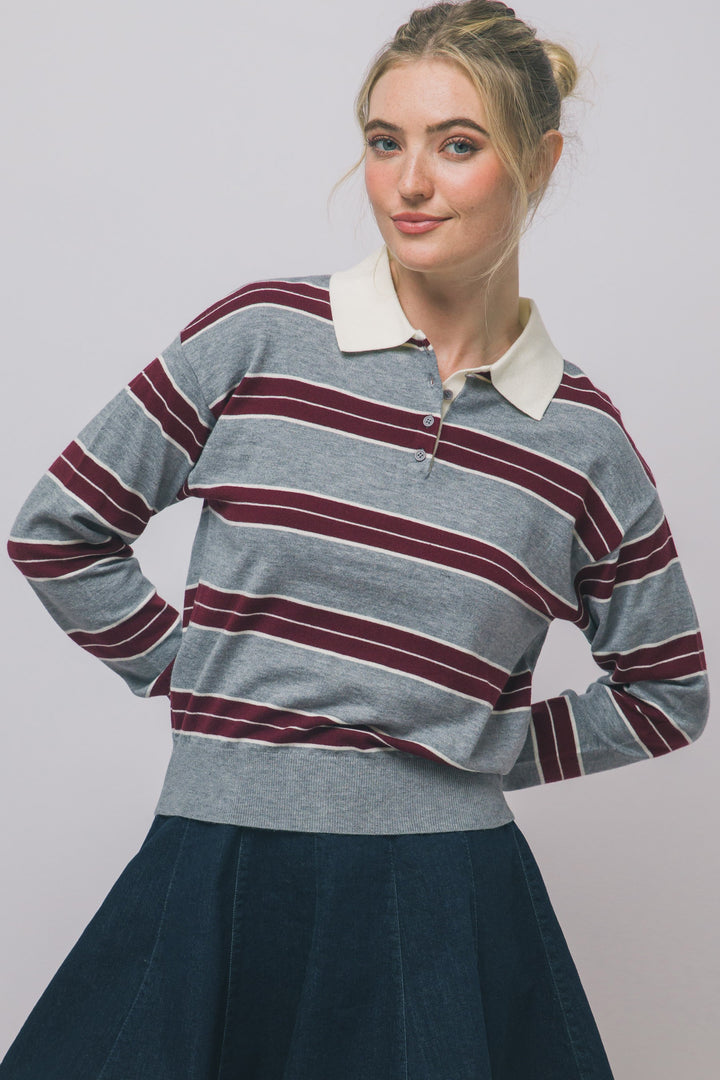 Wine Striped Polo Sweatshirt