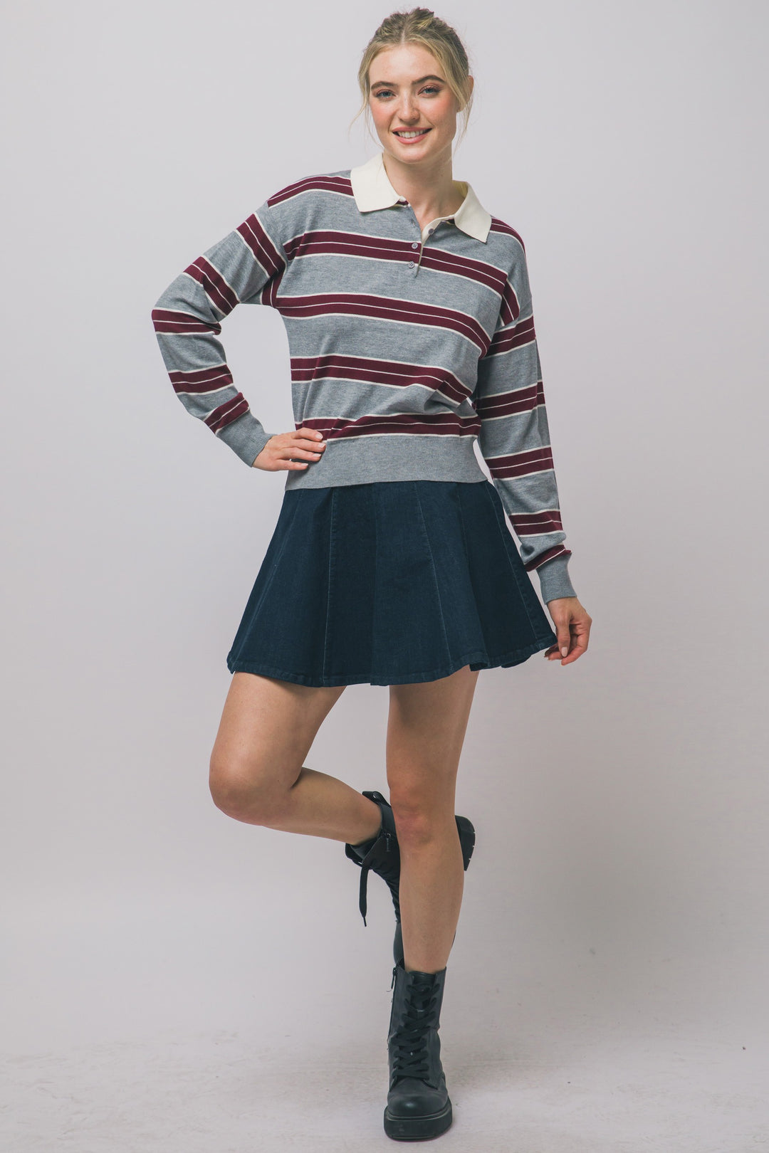 Wine Striped Polo Sweatshirt