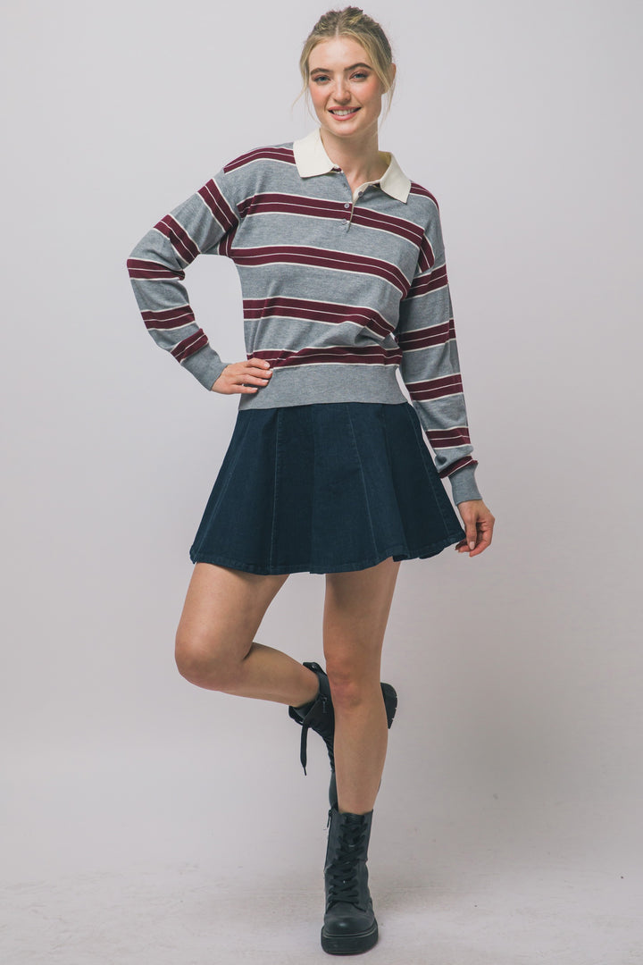 Wine Striped Polo Sweatshirt