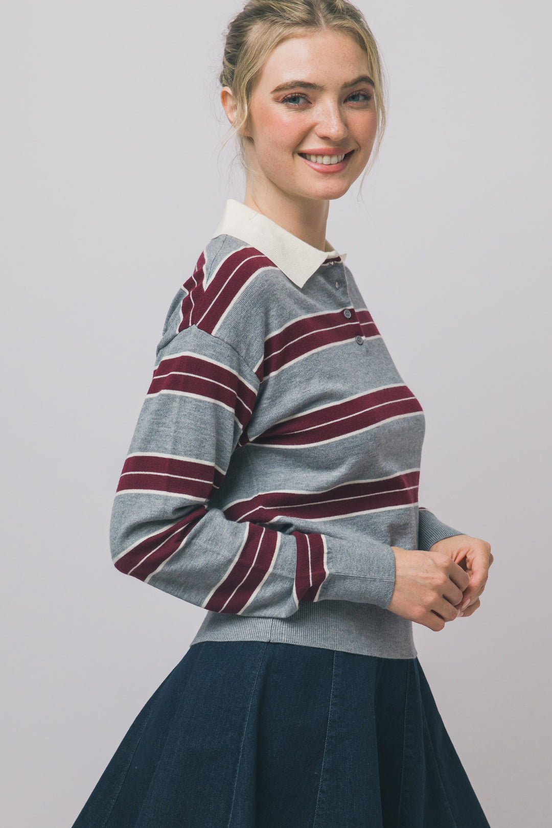 Wine Striped Polo Sweatshirt