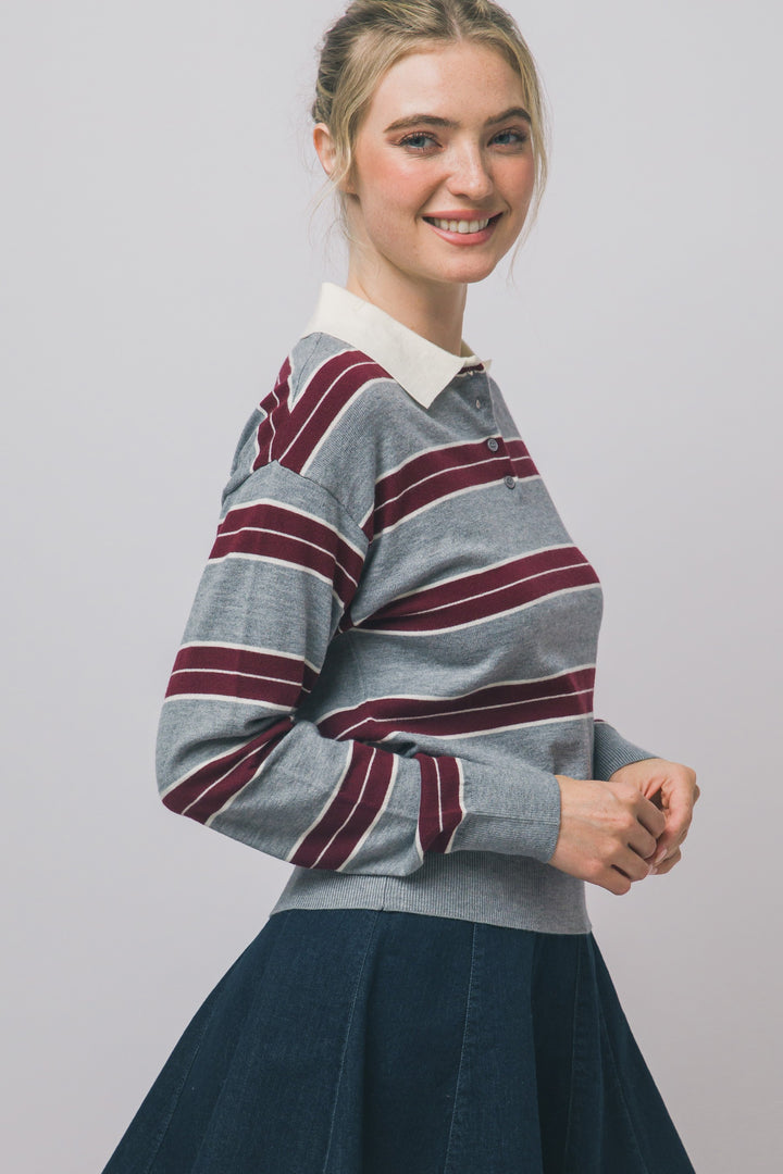 Wine Striped Polo Sweatshirt