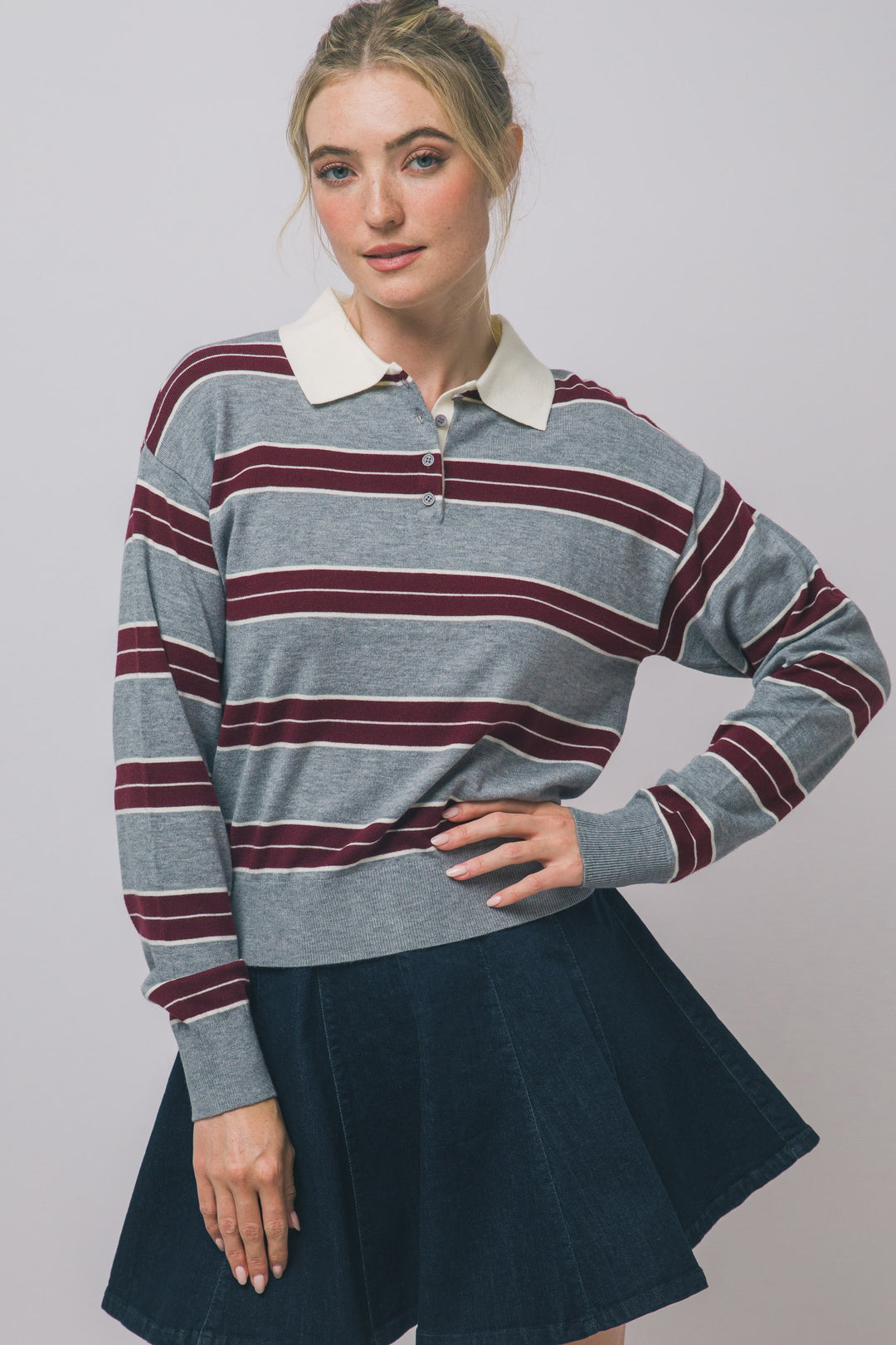 Wine Striped Polo Sweatshirt