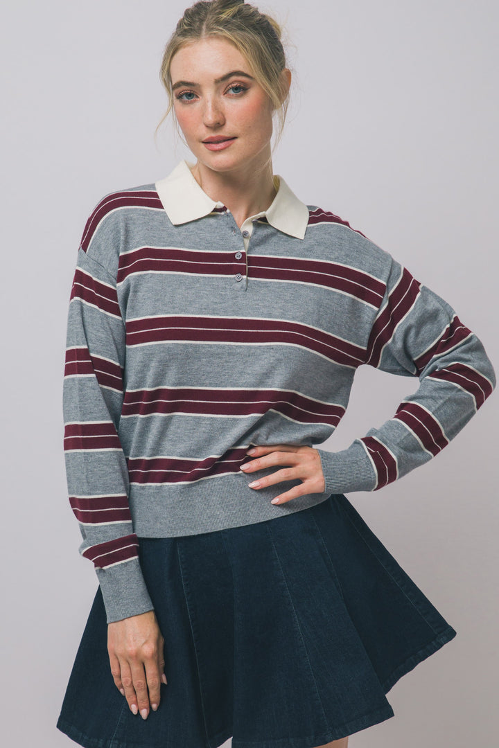 Wine Striped Polo Sweatshirt