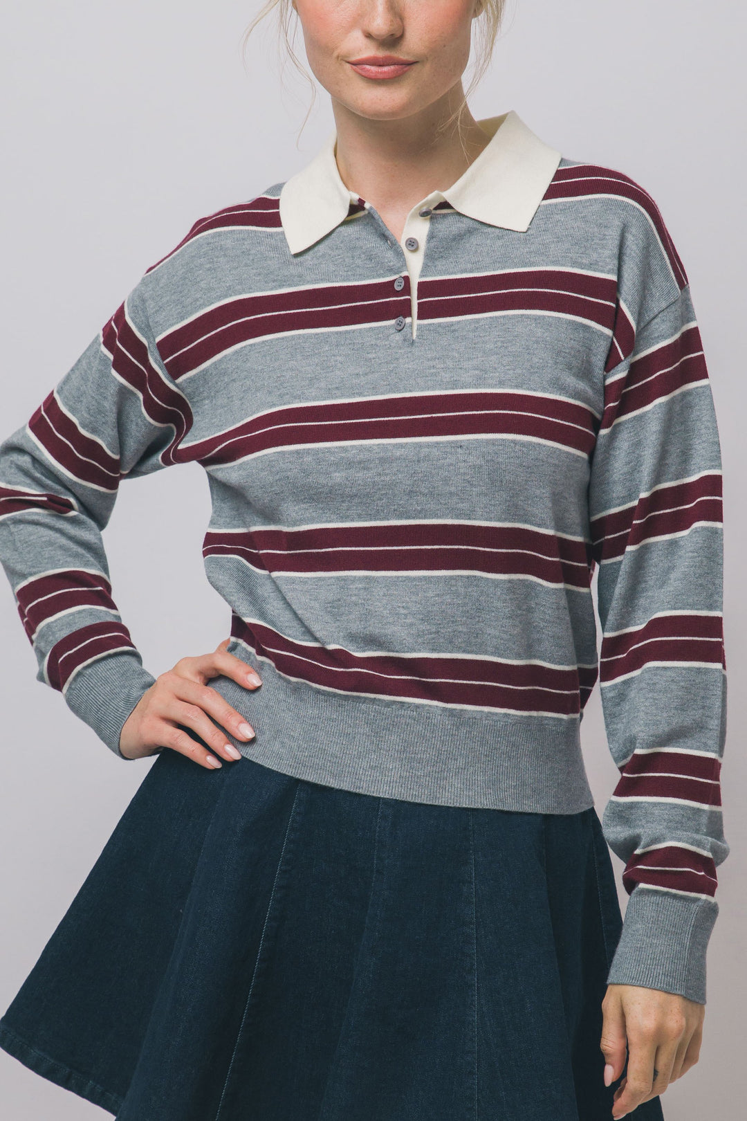 Wine Striped Polo Sweatshirt