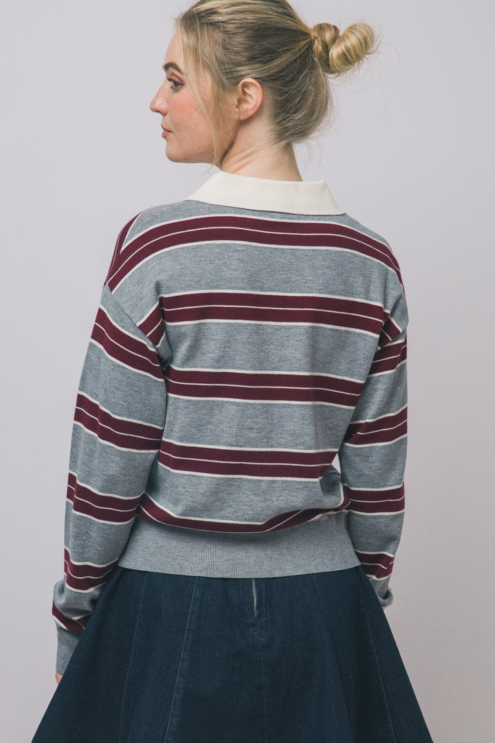 Wine Striped Polo Sweatshirt