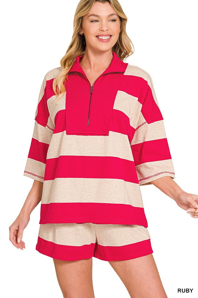 Ruby French Terry Striped Top & Shorts Set