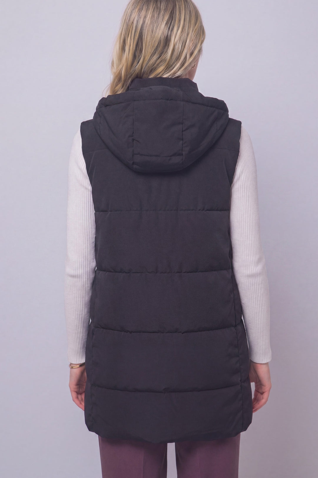 Black Long Hooded Puffer Vest