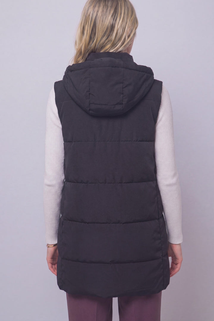 Black Long Hooded Puffer Vest