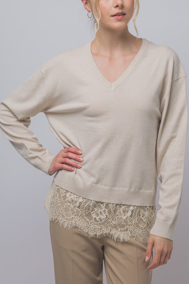 Oatmeal Lace Hem Sweater