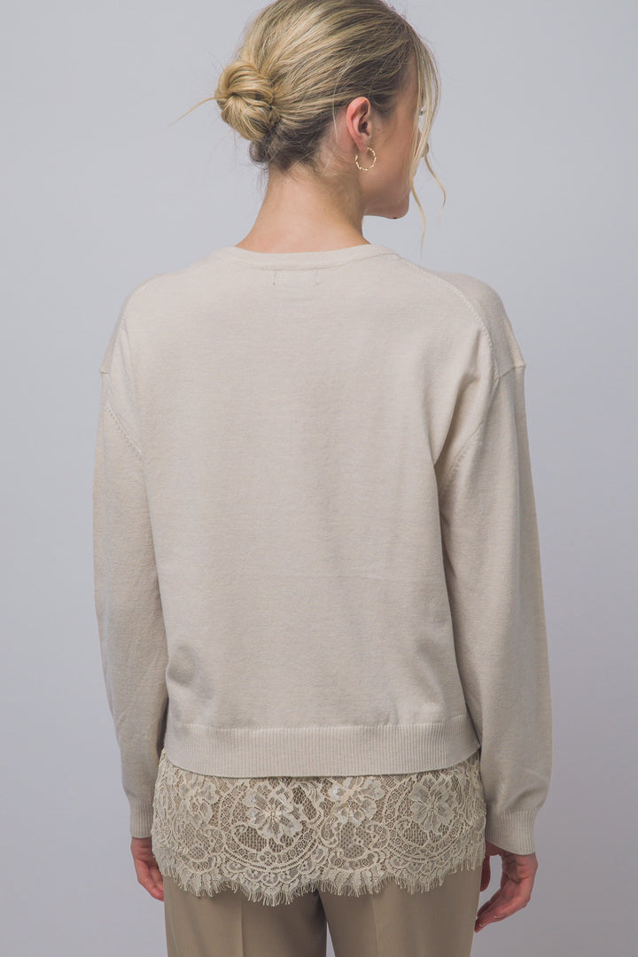 Oatmeal Lace Hem Sweater