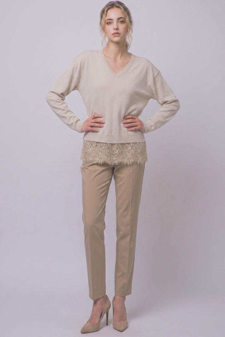 Oatmeal Lace Hem Sweater