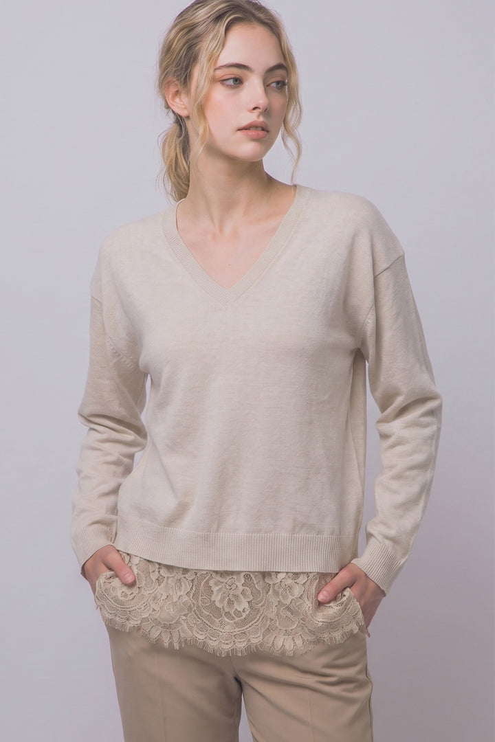 Oatmeal Lace Hem Sweater