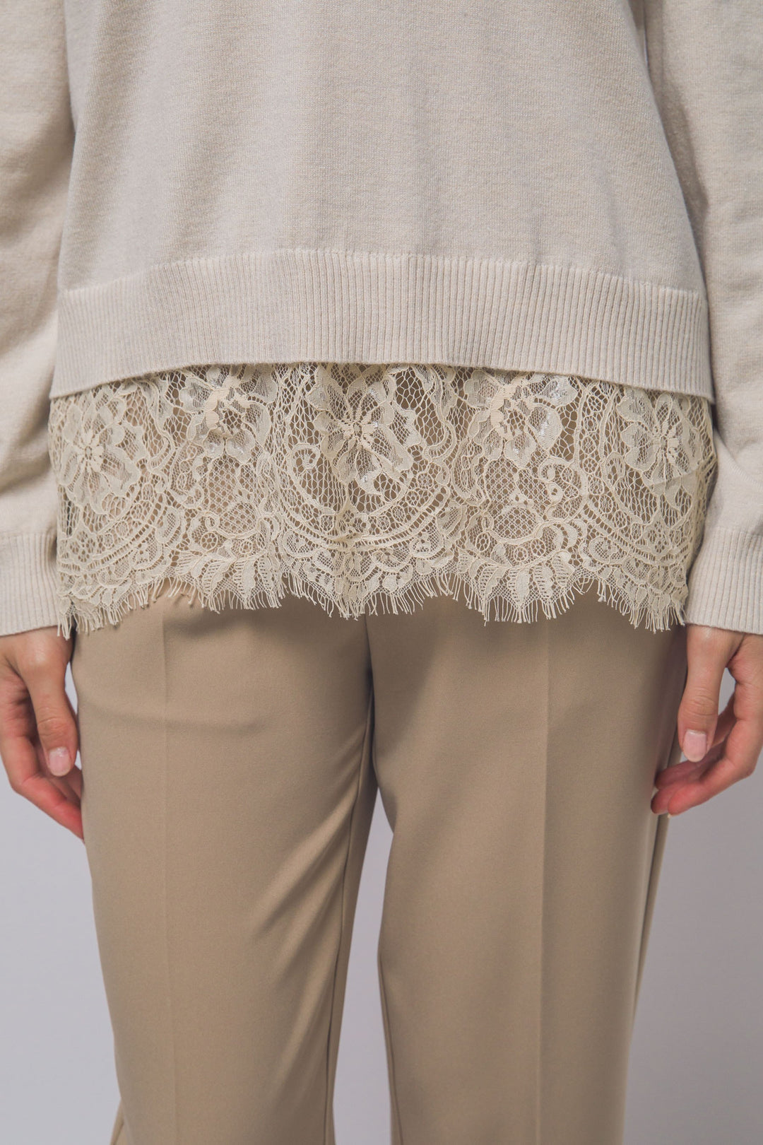 Oatmeal Lace Hem Sweater