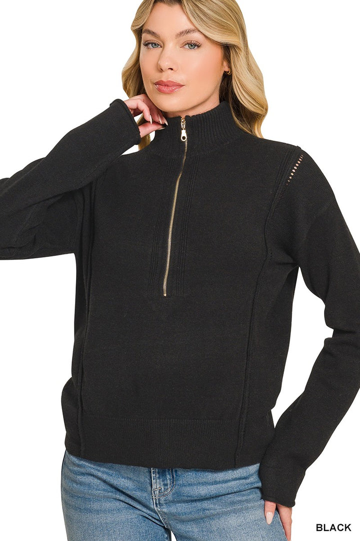 Black Half Zip High Neck Sweater