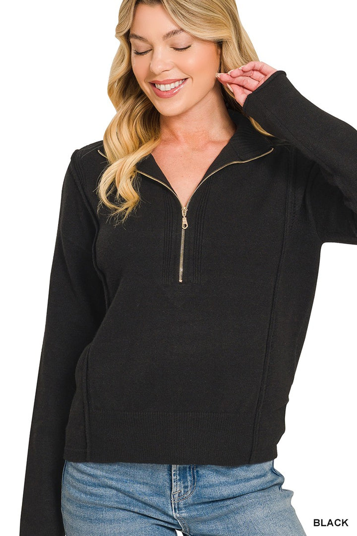 Black Half Zip High Neck Sweater