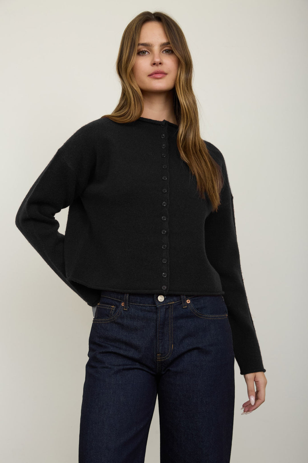 Black Raw Edge Button Down Cardigan