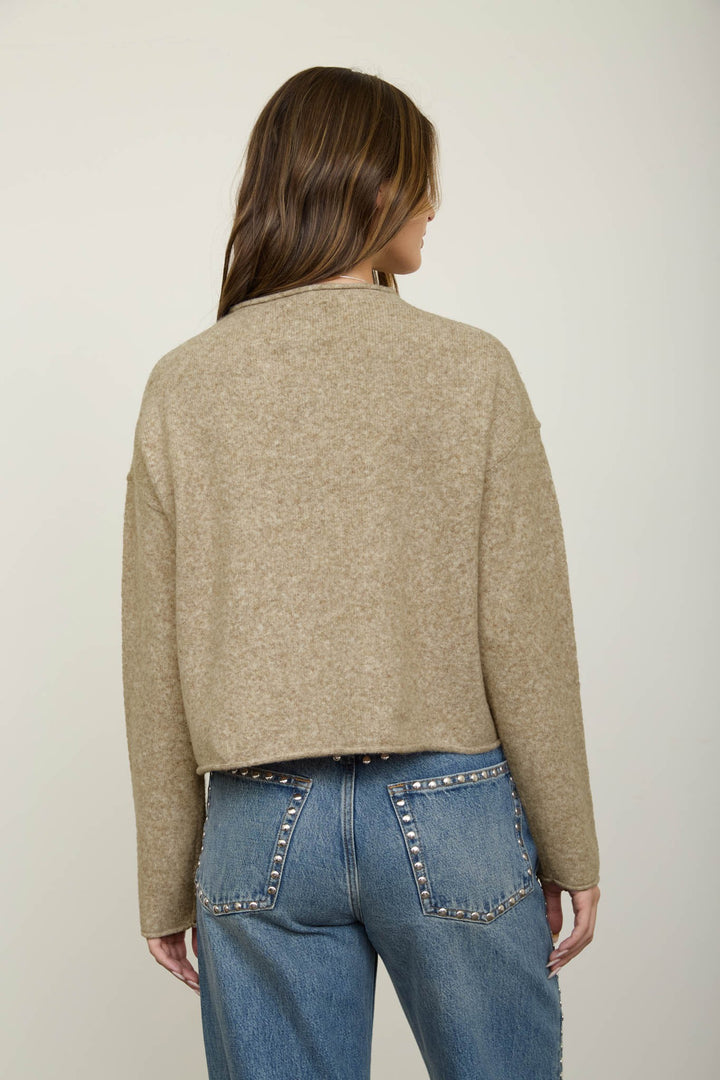 Khaki Raw Edge Button Down Cardigan