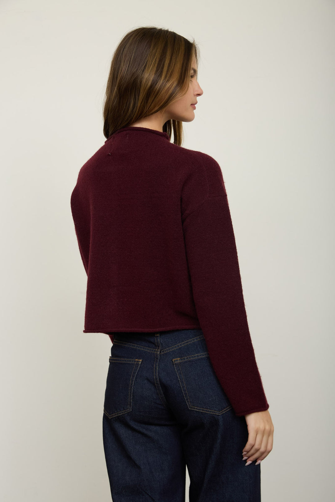 Oxblood Raw Edge Button Down Cardigan