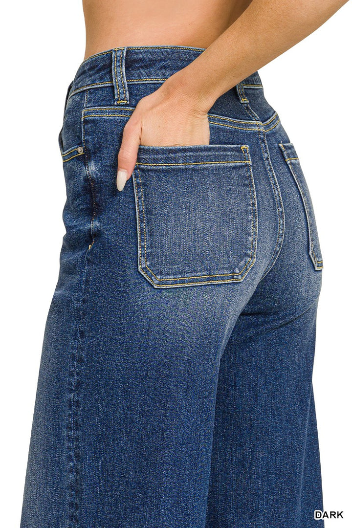 High Rise Wide Leg Pintuck Denim Pants