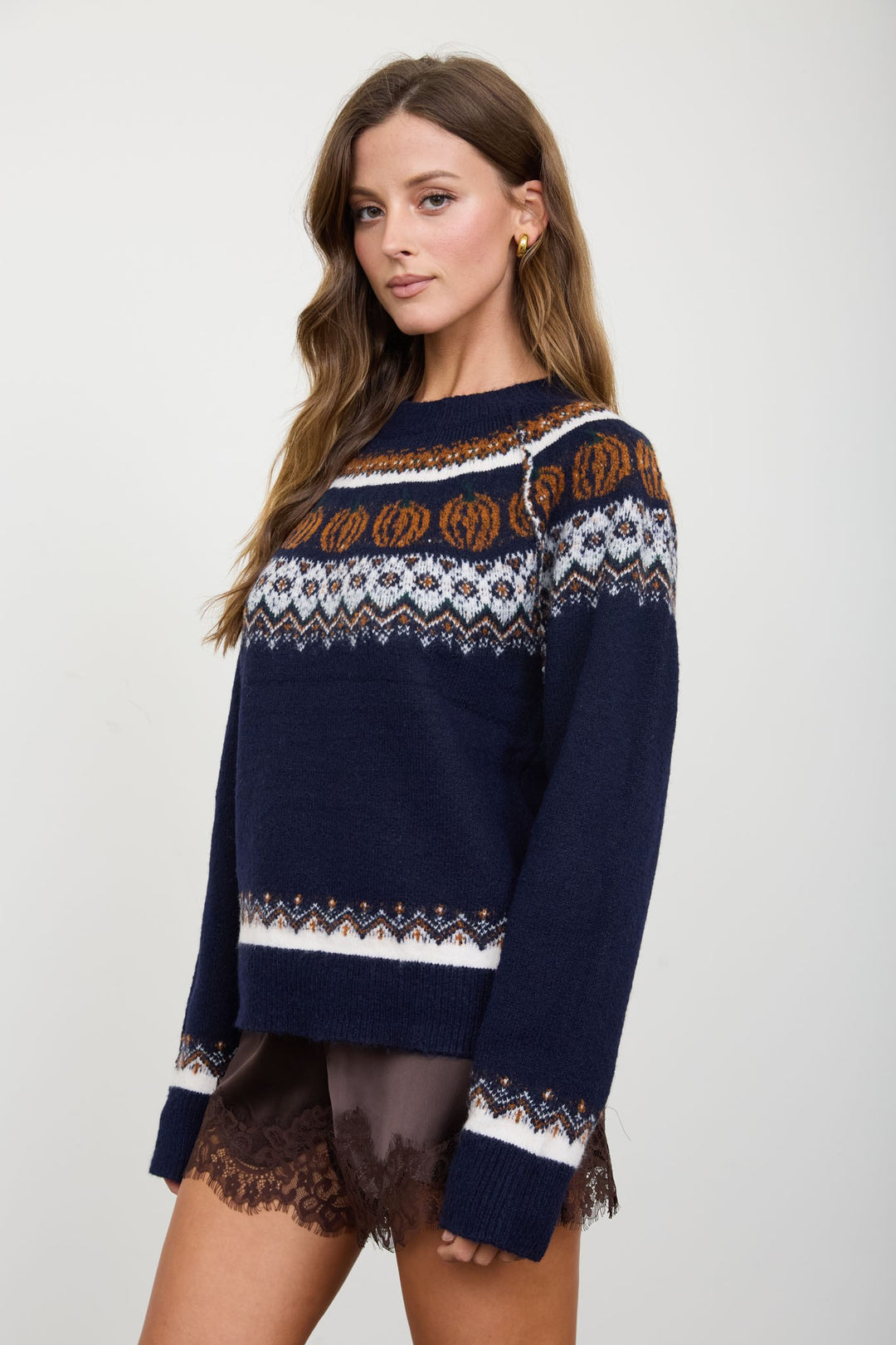 Navy Pumpkin Fair Isle Knit Sweater