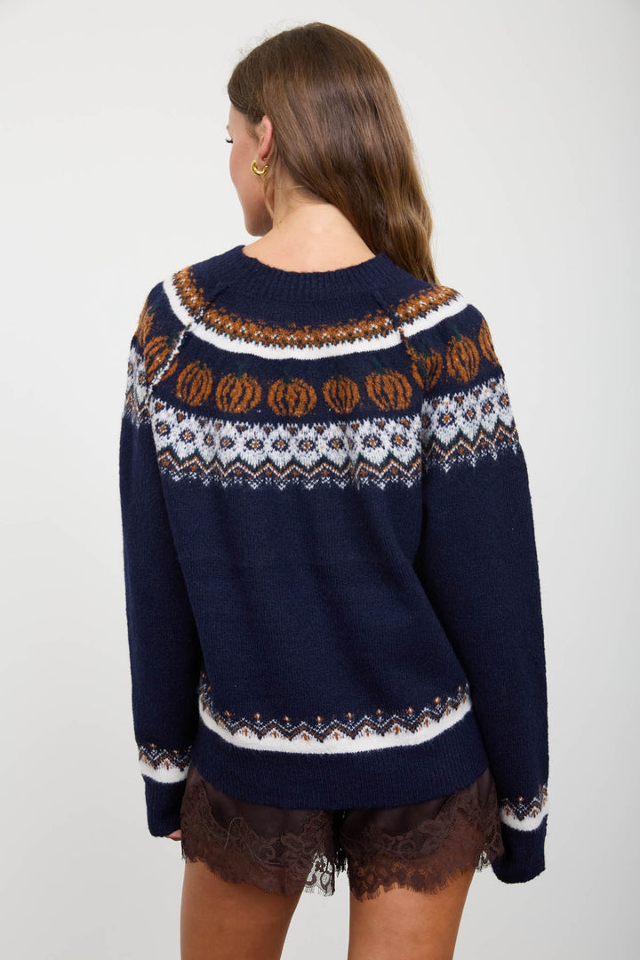 Navy Pumpkin Fair Isle Knit Sweater