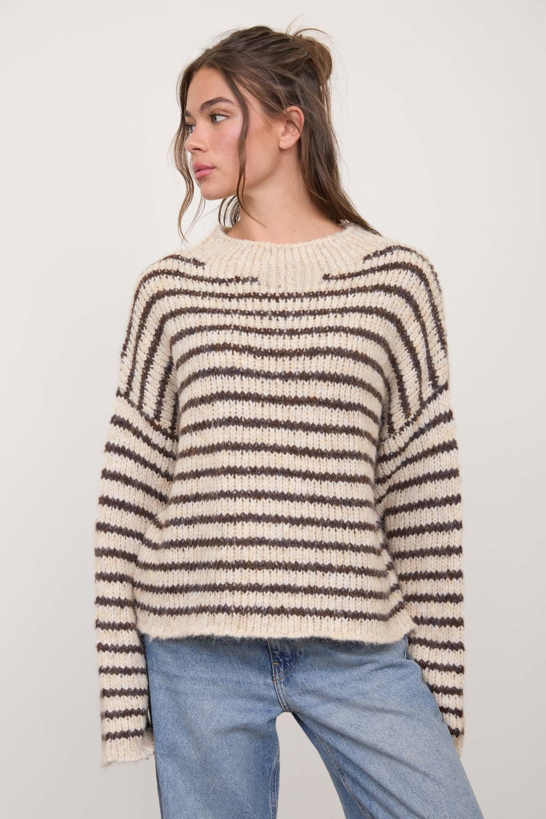 Natural Stripe Rolled Edge Knit Sweater