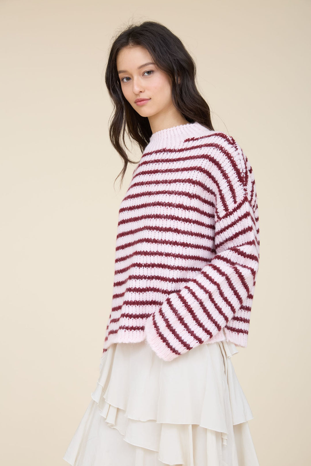 Pink Stripe Rolled Edge Knit Sweater