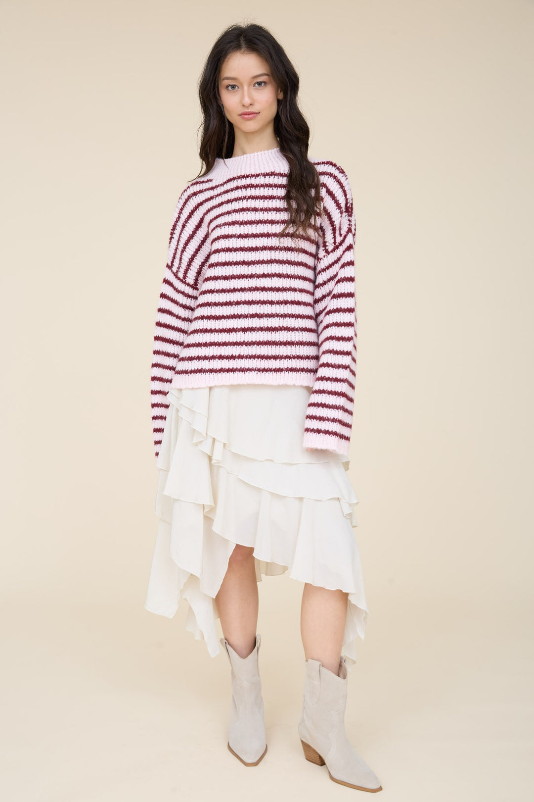 Pink Stripe Rolled Edge Knit Sweater