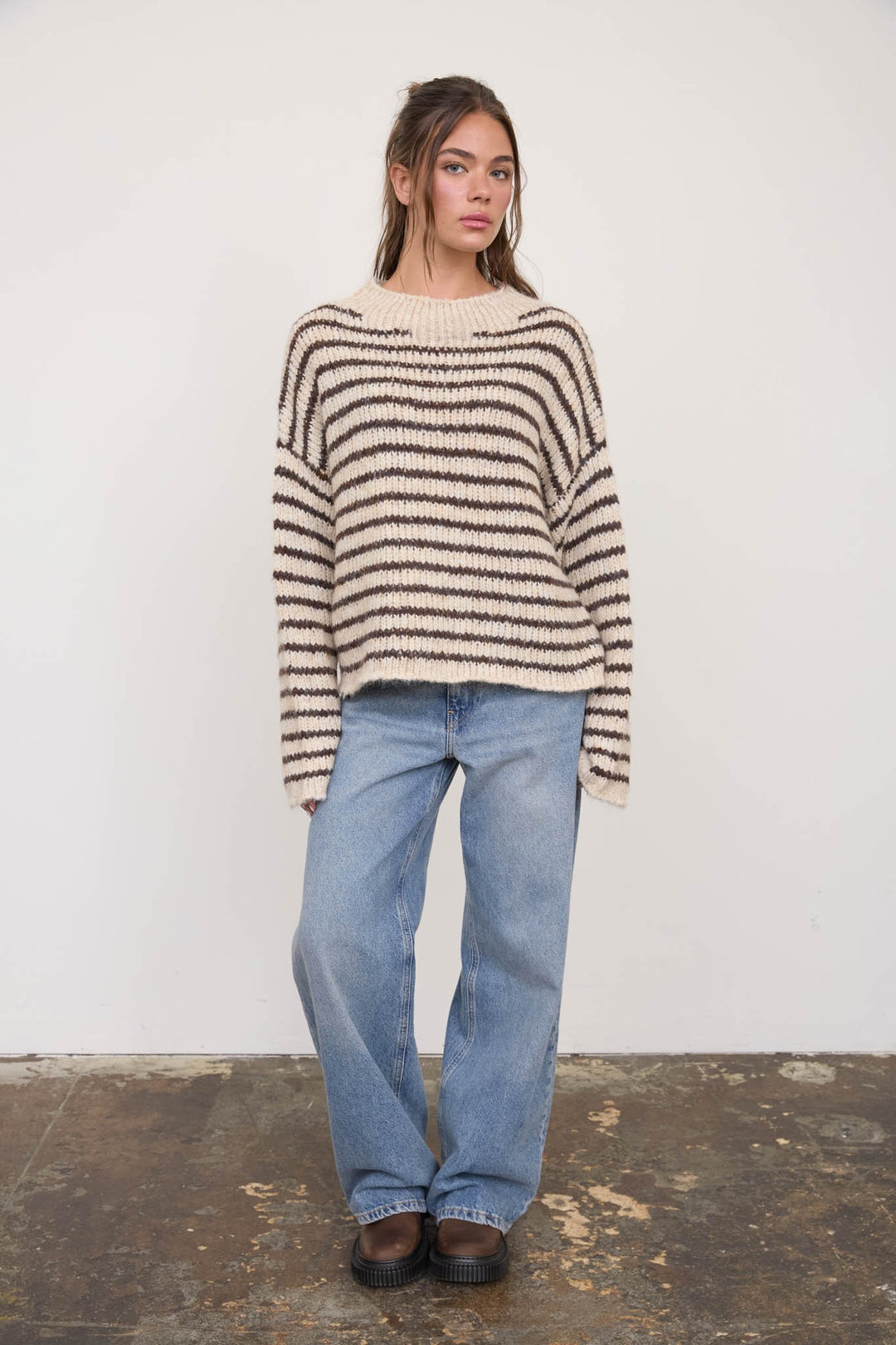Natural Stripe Rolled Edge Knit Sweater