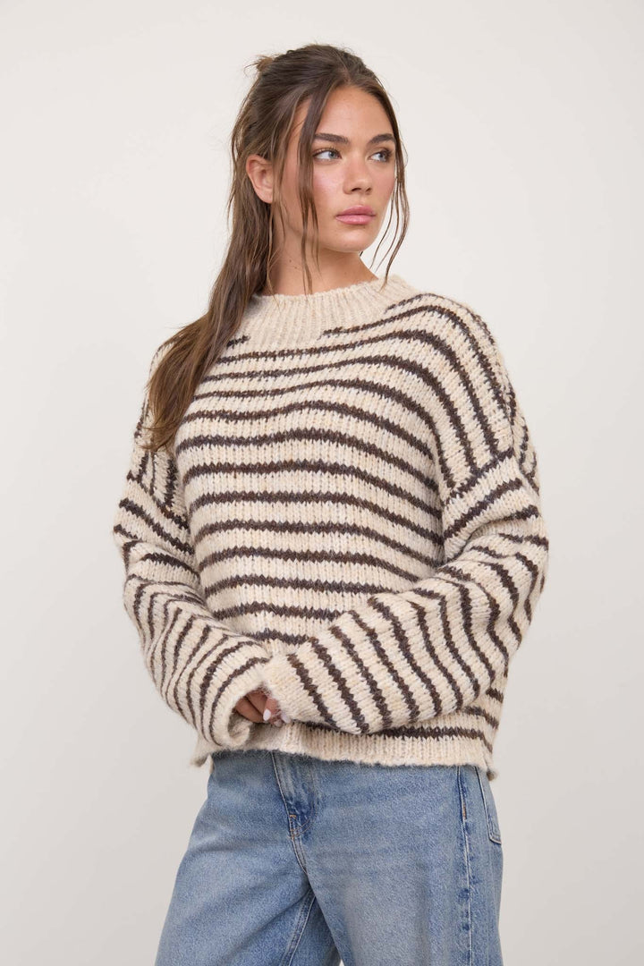 Natural Stripe Rolled Edge Knit Sweater