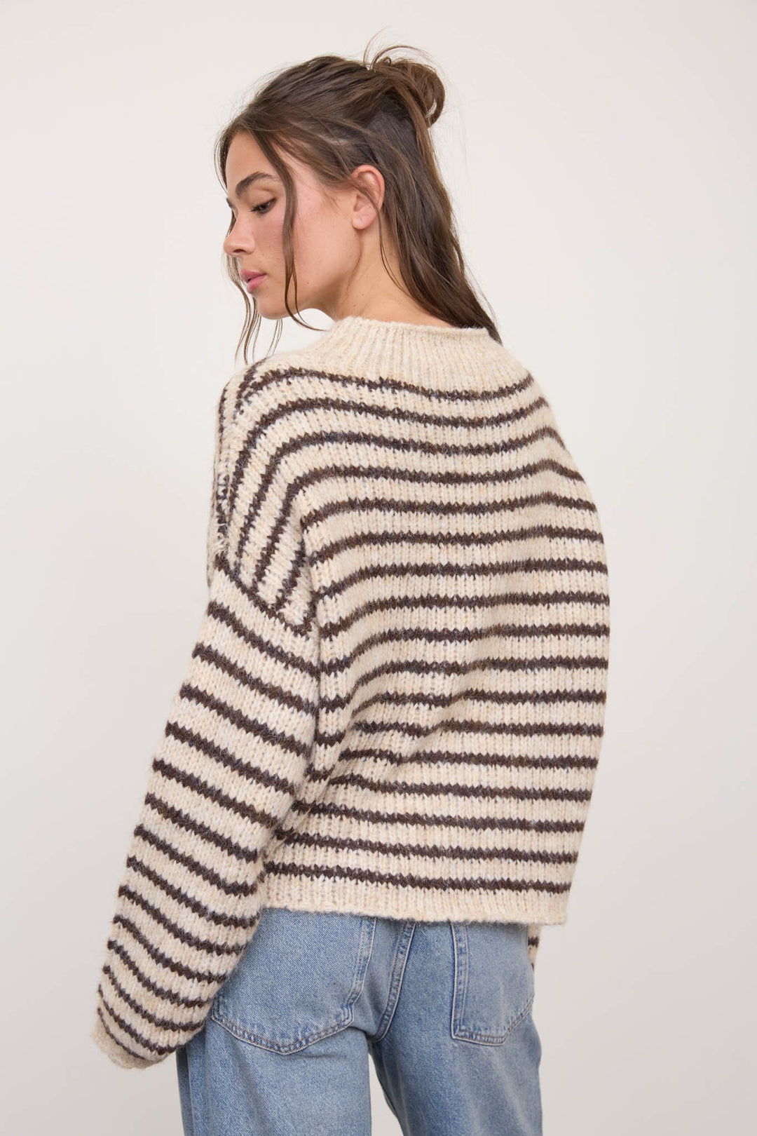 Natural Stripe Rolled Edge Knit Sweater