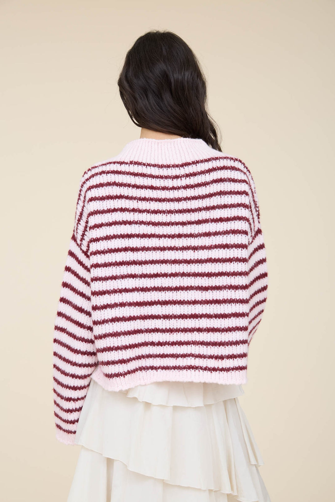 Pink Stripe Rolled Edge Knit Sweater