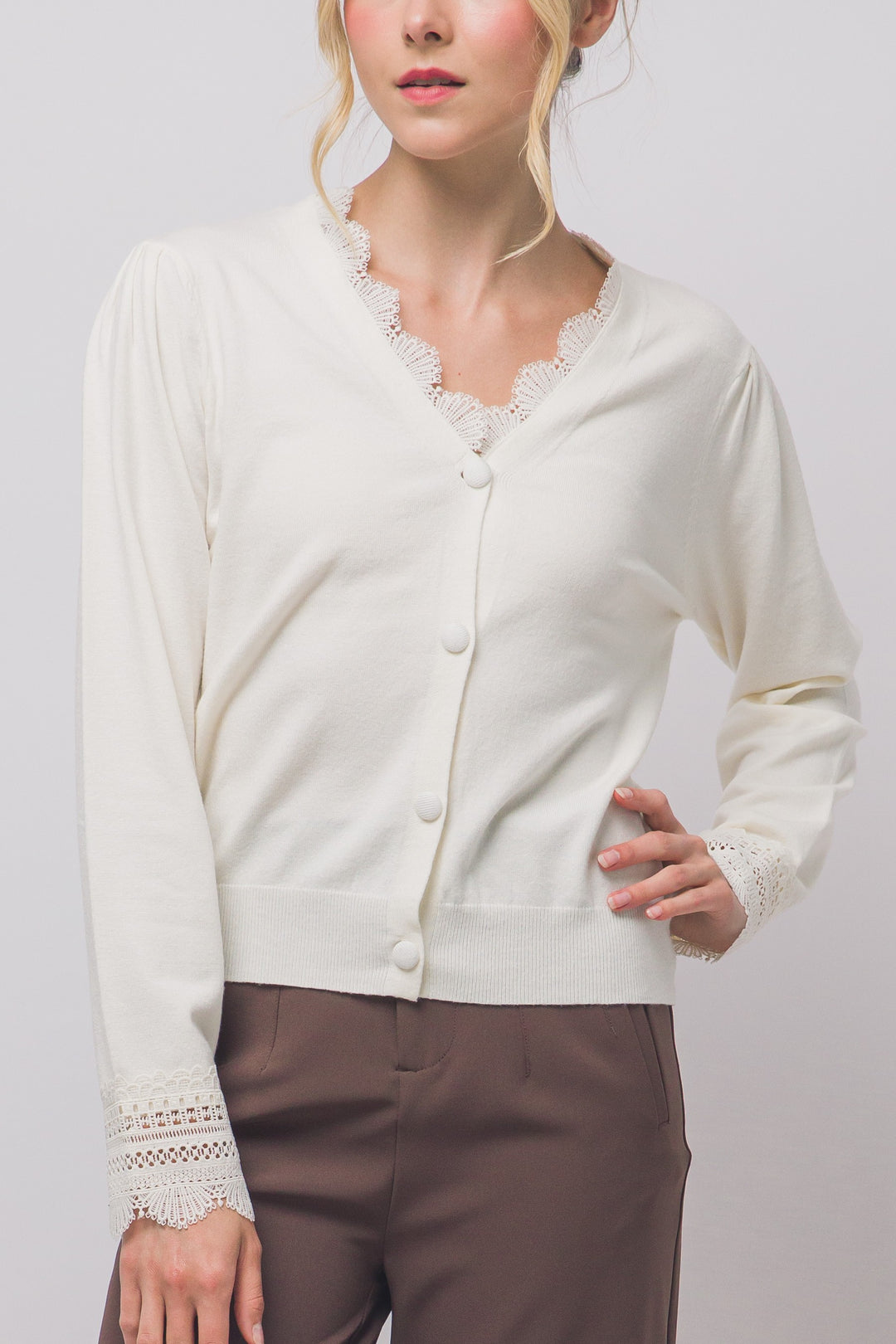 Ivory Lace Knit Cardigan