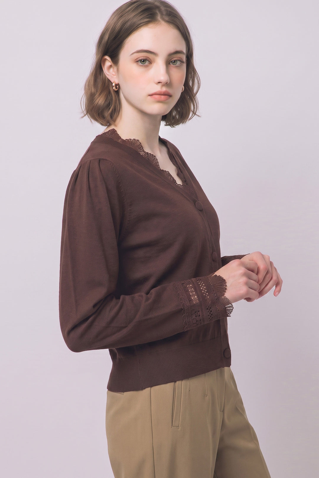 Chocolate Lace Knit Cardigan