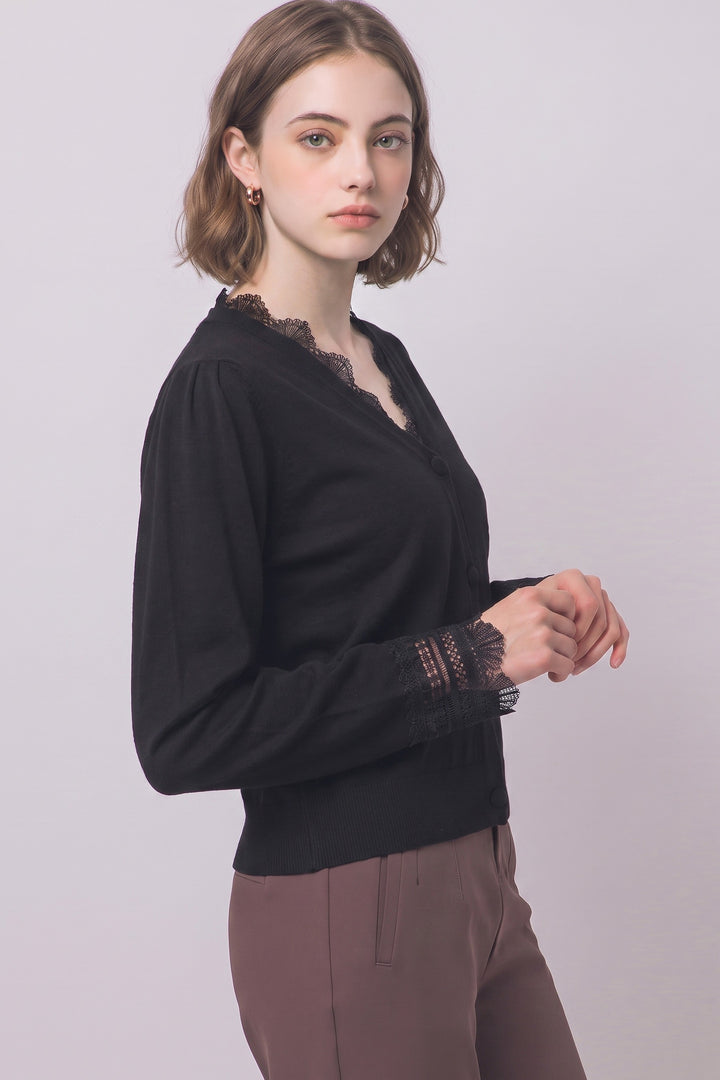 Black Lace Knit Cardigan