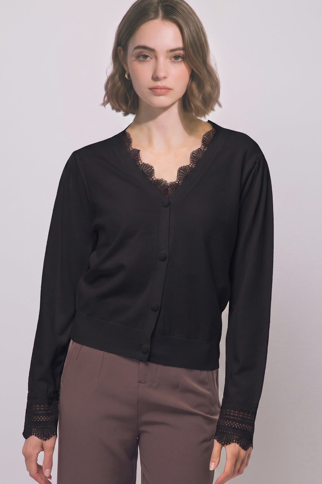 Black Lace Knit Cardigan
