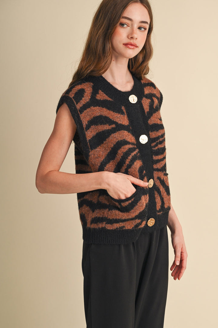 Tiger Stripe Knit Sweater Vest