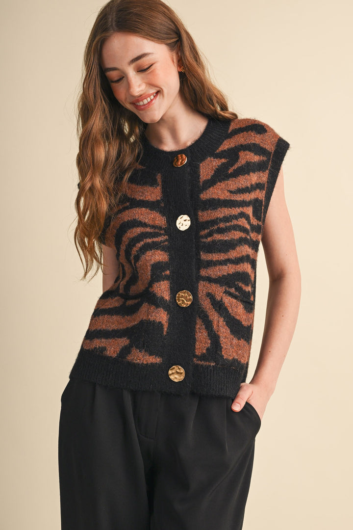 Tiger Stripe Knit Sweater Vest