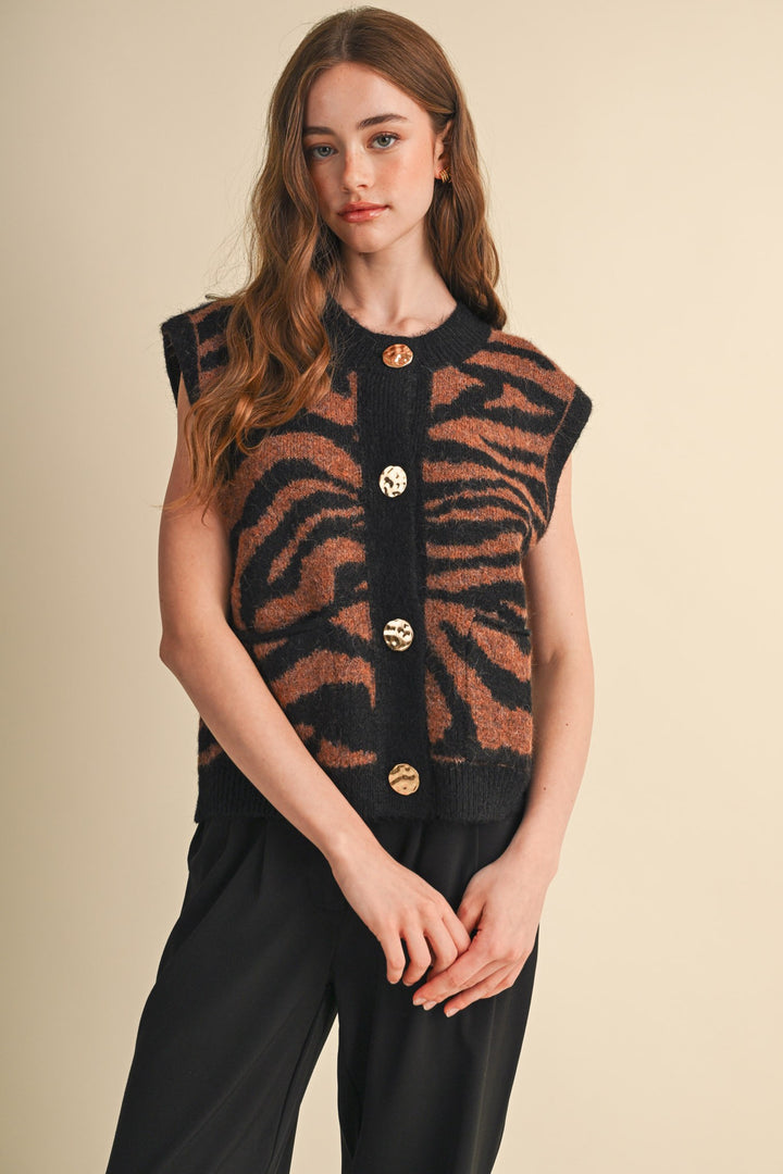 Tiger Stripe Knit Sweater Vest