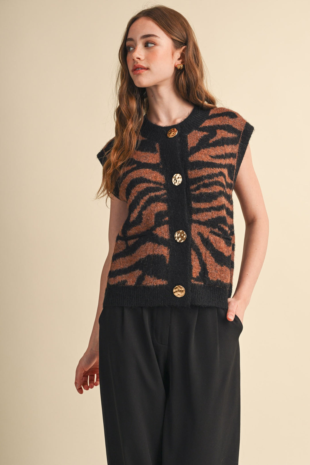Tiger Stripe Knit Sweater Vest